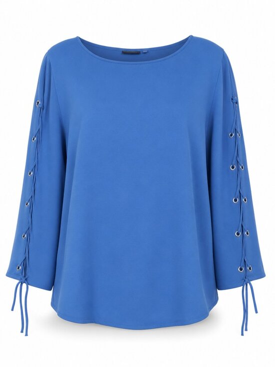 Susan Graver Sweaters - Susan Graver Casual Vibrant Blue Medium Lace Up Sleeves Sweater Top